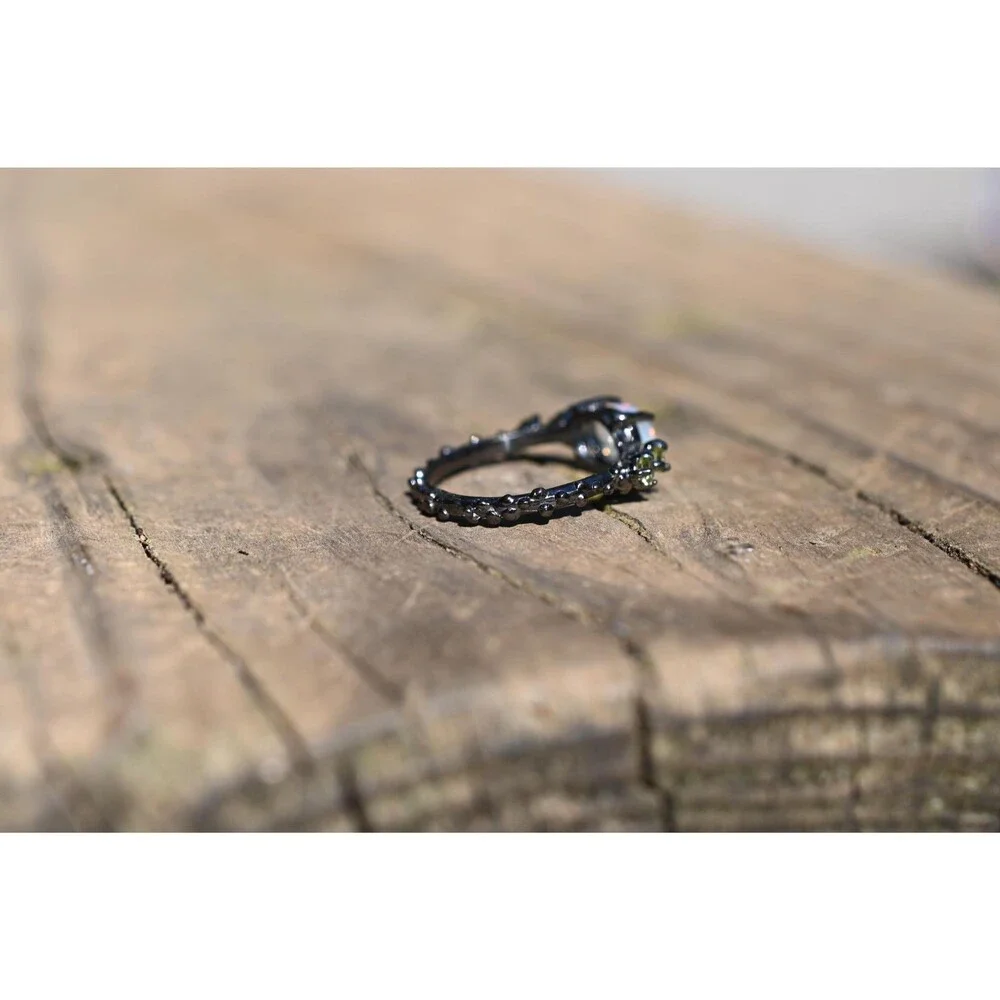 Peridot and opal engagement ring size 6.5 925 sterling silver